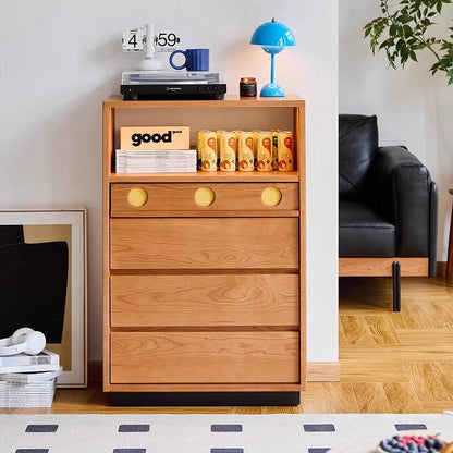 Modern Minimalist Rectangular Solid Cherry Wood Solid Wood Multi-Layer Board Pine Wood Storage Cabinet 4-Drawer For Living Room