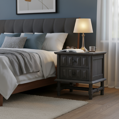 Traditional French Inlaid Rectangular Ash Wood Solid Wood Multi-Layer Board Nightstand 2-Drawer For Bedroom