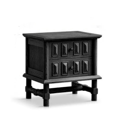 Traditional French Inlaid Rectangular Ash Wood Solid Wood Multi-Layer Board Nightstand 2-Drawer For Bedroom
