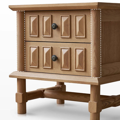 Traditional French Inlaid Rectangular Ash Wood Solid Wood Multi-Layer Board Nightstand 2-Drawer For Bedroom