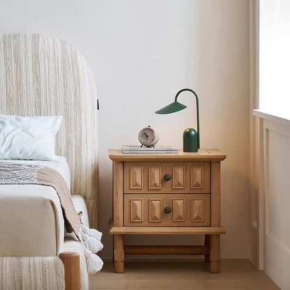 Traditional French Inlaid Rectangular Ash Wood Solid Wood Multi-Layer Board Nightstand 2-Drawer For Bedroom