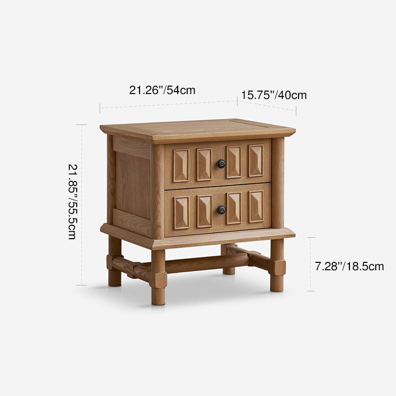 Traditional French Inlaid Rectangular Ash Wood Solid Wood Multi-Layer Board Nightstand 2-Drawer For Bedroom