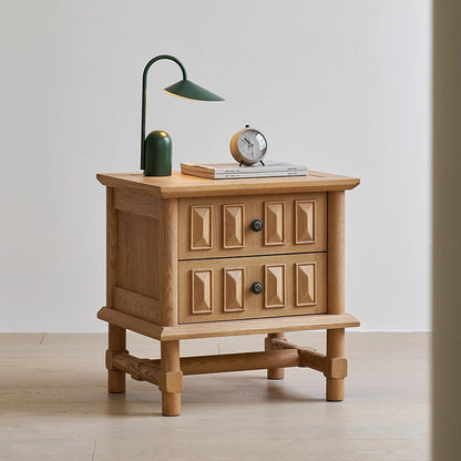 Traditional French Inlaid Rectangular Ash Wood Solid Wood Multi-Layer Board Nightstand 2-Drawer For Bedroom
