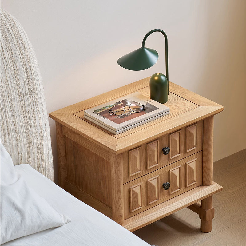 Traditional French Inlaid Rectangular Ash Wood Solid Wood Multi-Layer Board Nightstand 2-Drawer For Bedroom