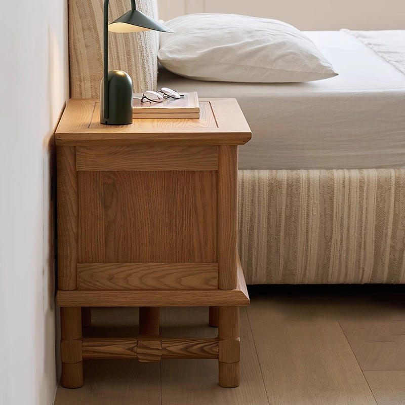 Traditional French Inlaid Rectangular Ash Wood Solid Wood Multi-Layer Board Nightstand 2-Drawer For Bedroom