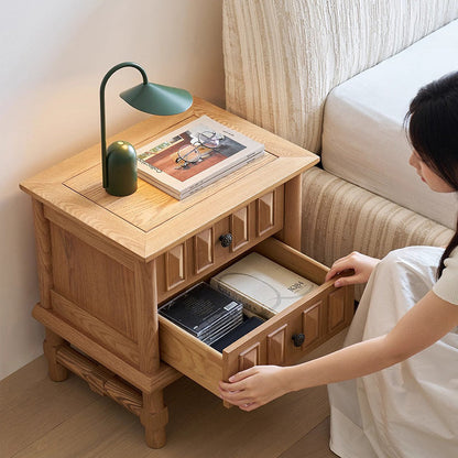 Traditional French Inlaid Rectangular Ash Wood Solid Wood Multi-Layer Board Nightstand 2-Drawer For Bedroom