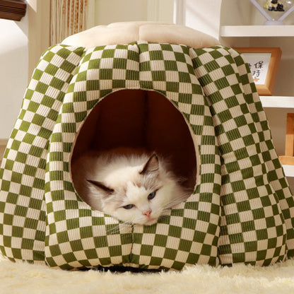 Contemporary Nordic Pineapple Crystal Flannelette PP Cotton Washable Dog & Cat Bed 1-Hole For Living Room