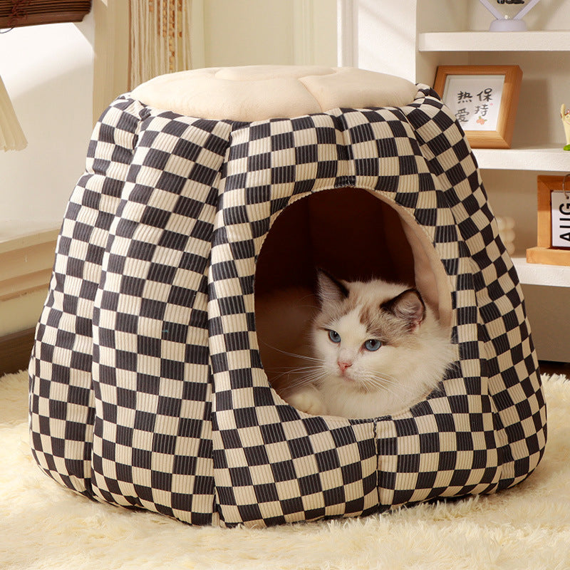 Contemporary Nordic Pineapple Crystal Flannelette PP Cotton Washable Dog & Cat Bed 1-Hole For Living Room