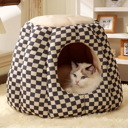 Contemporary Nordic Pineapple Crystal Flannelette PP Cotton Washable Dog & Cat Bed 1-Hole For Living Room