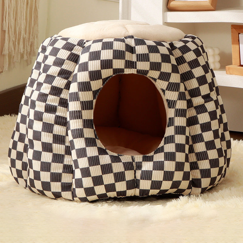 Contemporary Nordic Pineapple Crystal Flannelette PP Cotton Washable Dog & Cat Bed 1-Hole For Living Room