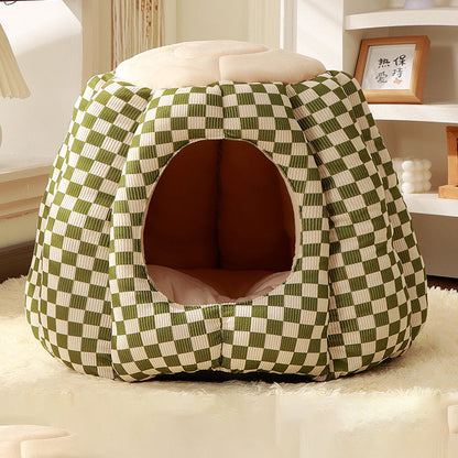 Contemporary Nordic Pineapple Crystal Flannelette PP Cotton Washable Dog & Cat Bed 1-Hole For Living Room