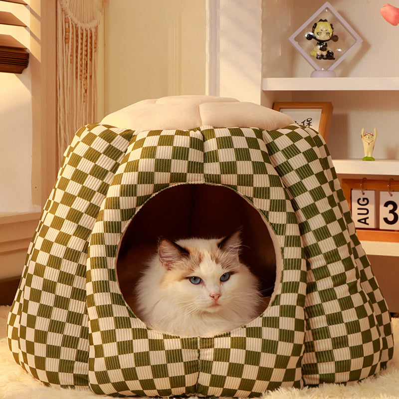 Contemporary Nordic Pineapple Crystal Flannelette PP Cotton Washable Dog & Cat Bed 1-Hole For Living Room