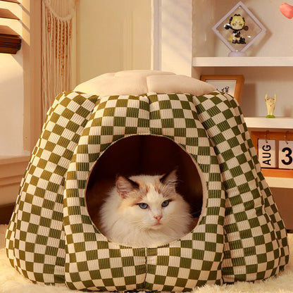 Contemporary Nordic Pineapple Crystal Flannelette PP Cotton Washable Dog & Cat Bed 1-Hole For Living Room