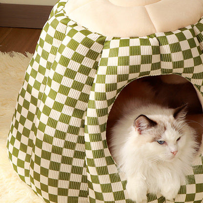 Contemporary Nordic Pineapple Crystal Flannelette PP Cotton Washable Dog & Cat Bed 1-Hole For Living Room
