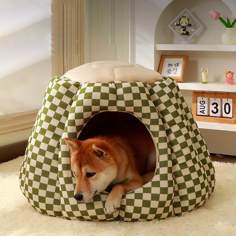 Contemporary Nordic Pineapple Crystal Flannelette PP Cotton Washable Dog & Cat Bed 1-Hole For Living Room