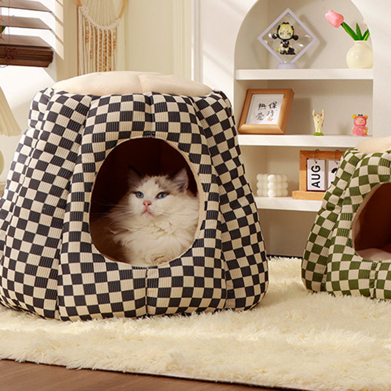 Contemporary Nordic Pineapple Crystal Flannelette PP Cotton Washable Dog & Cat Bed 1-Hole For Living Room