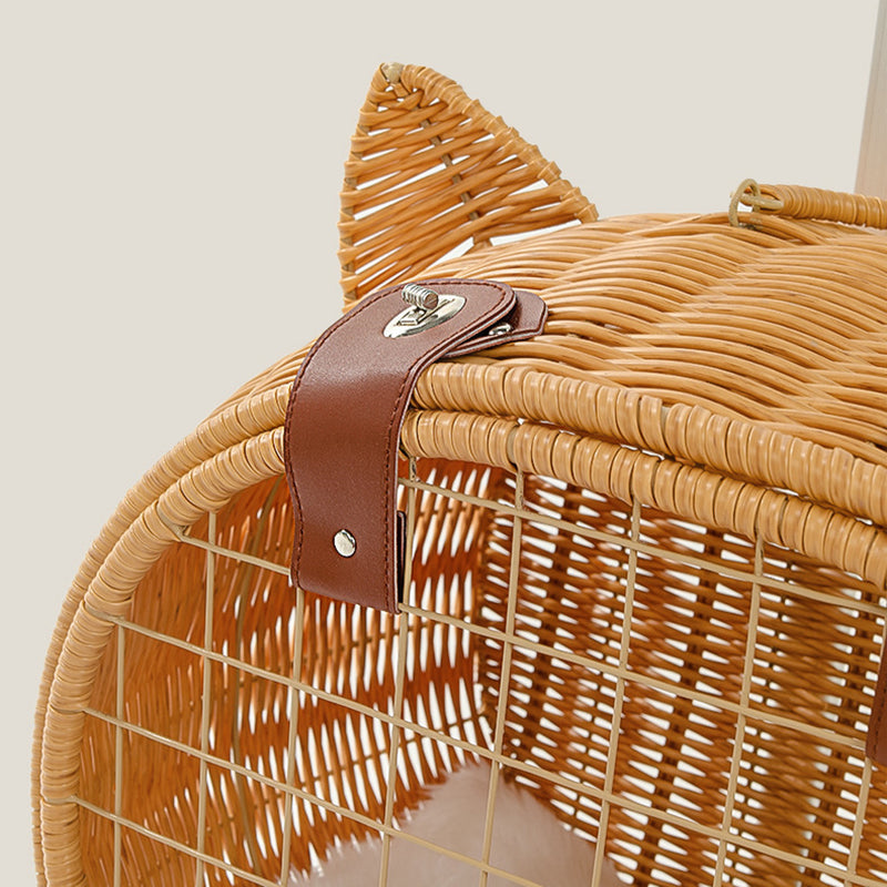 Contemporary Creative Cartoon Cat Iron PE Rattan Weaving Portable & Movable Hollowed-Out Cat Bed 1- Basket For Garden