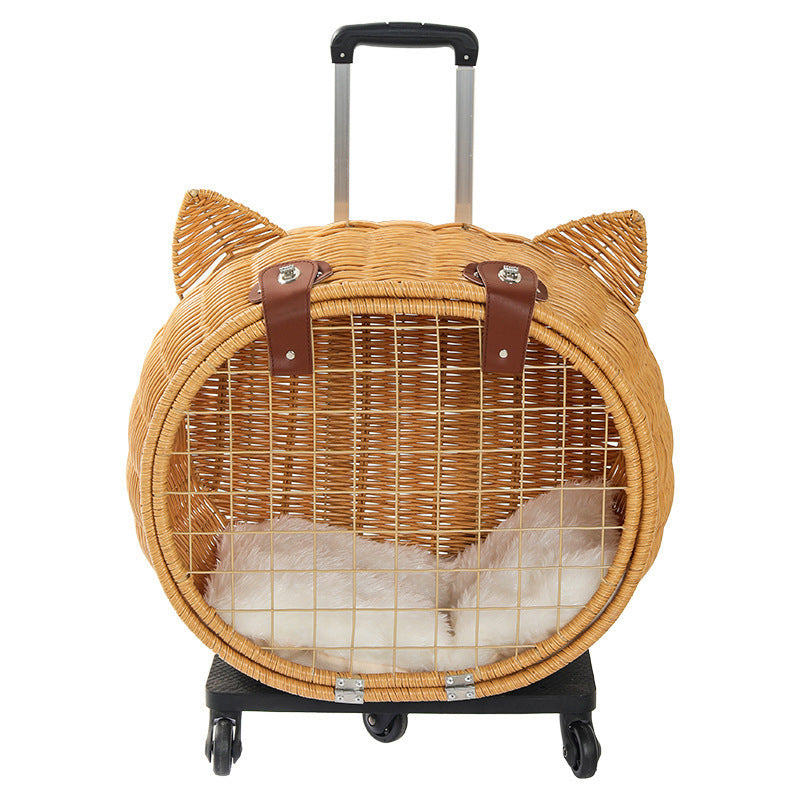 Contemporary Creative Cartoon Cat Iron PE Rattan Weaving Portable & Movable Hollowed-Out Cat Bed 1- Basket For Garden