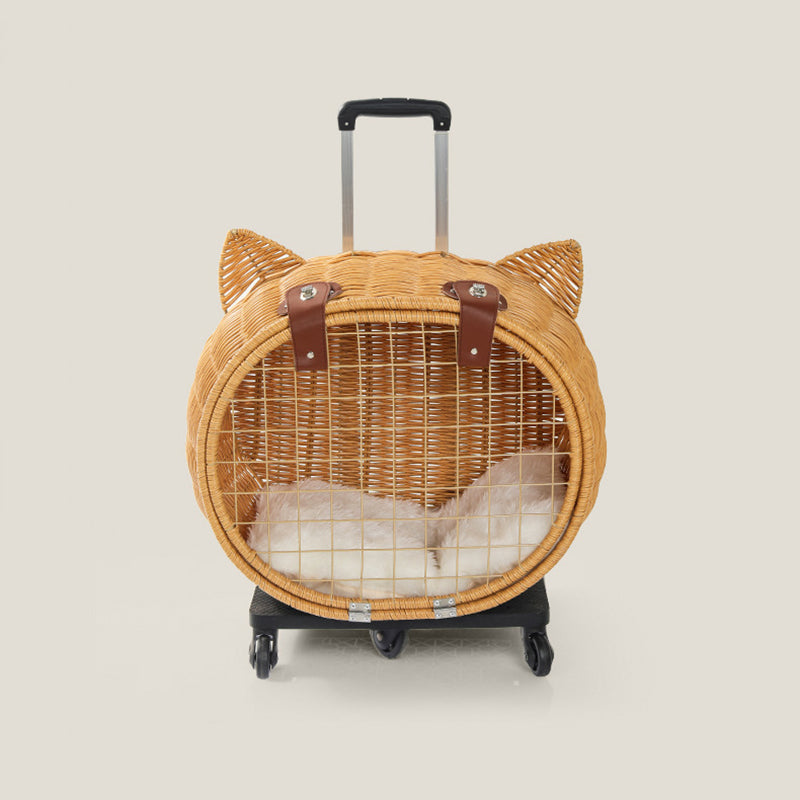 Contemporary Creative Cartoon Cat Iron PE Rattan Weaving Portable & Movable Hollowed-Out Cat Bed 1- Basket For Garden