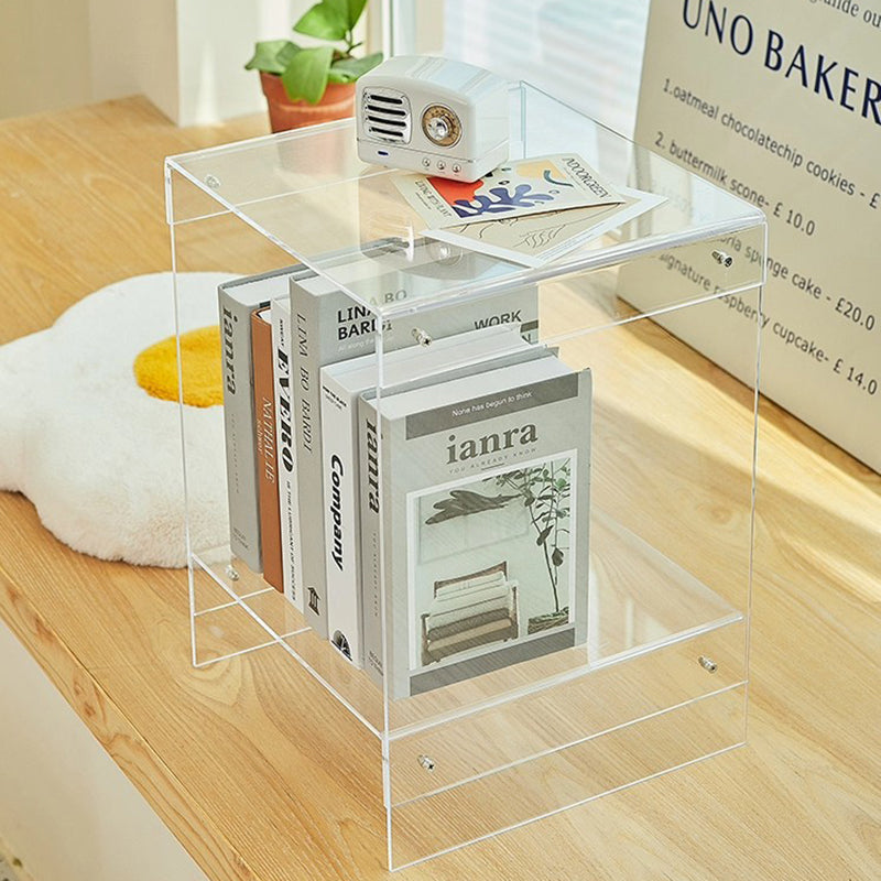 Modern Minimalist Rectangular Acrylic End Table 2-Tier For Living Room & Bedroom