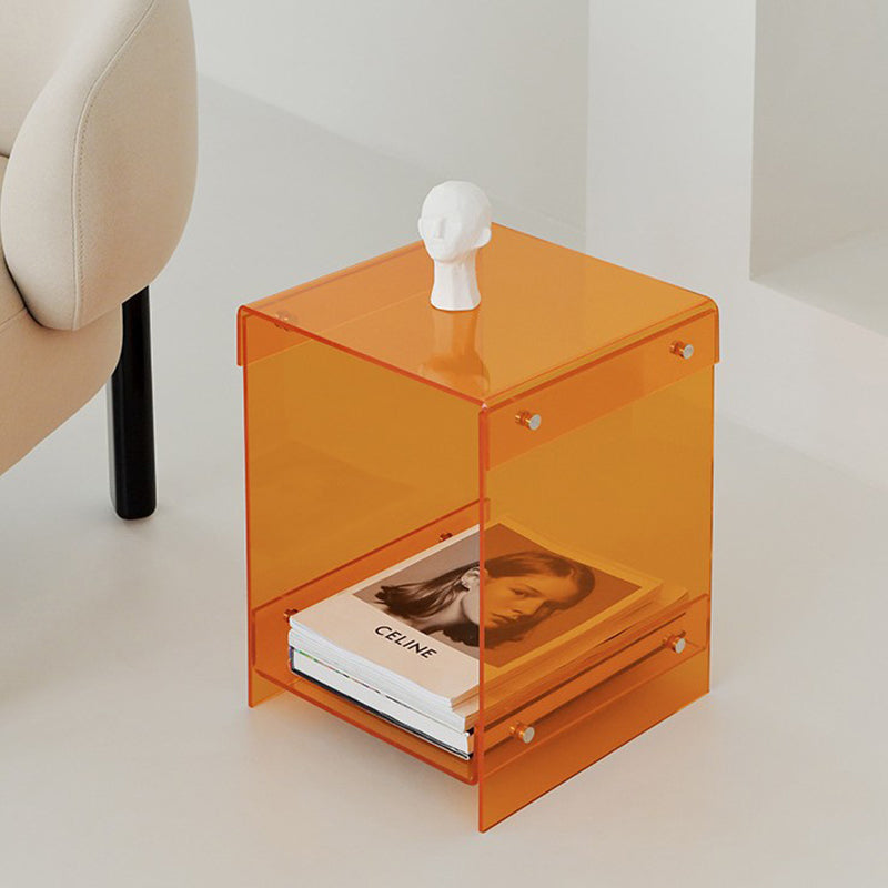 Modern Minimalist Rectangular Acrylic End Table 2-Tier For Living Room & Bedroom