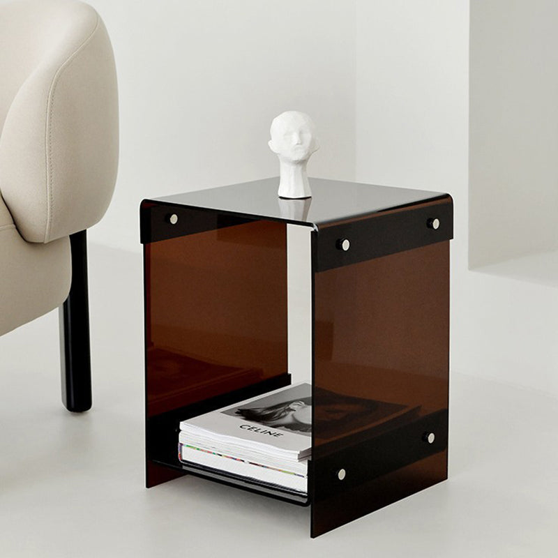 Modern Minimalist Rectangular Acrylic End Table 2-Tier For Living Room & Bedroom