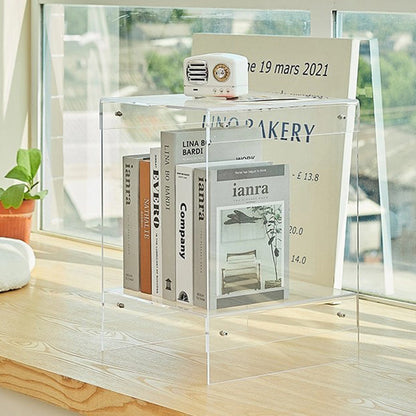 Modern Minimalist Rectangular Acrylic End Table 2-Tier For Living Room & Bedroom