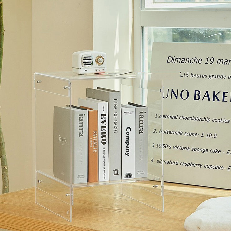 Modern Minimalist Rectangular Acrylic End Table 2-Tier For Living Room & Bedroom