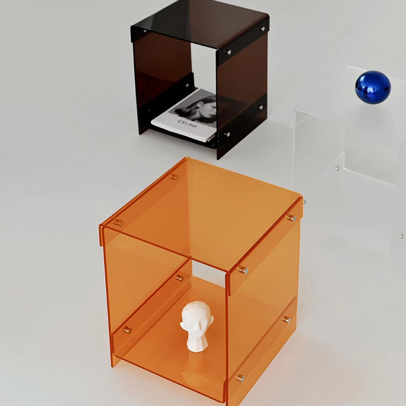 Modern Minimalist Rectangular Acrylic End Table 2-Tier For Living Room & Bedroom