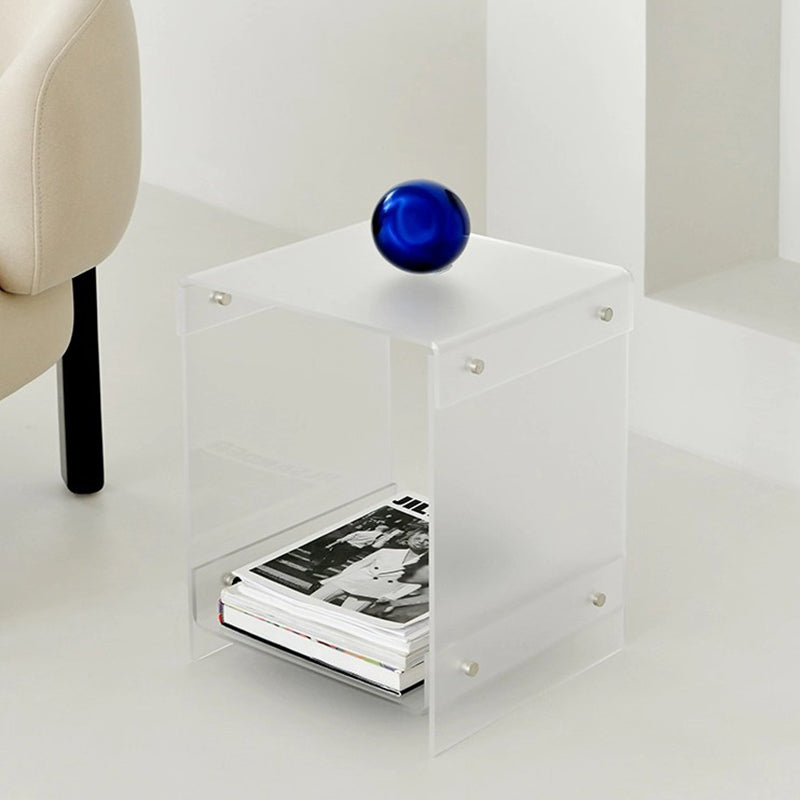 Modern Minimalist Rectangular Acrylic End Table 2-Tier For Living Room & Bedroom