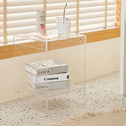 Modern Minimalist Rectangular Acrylic End Table 2-Tier For Living Room & Bedroom