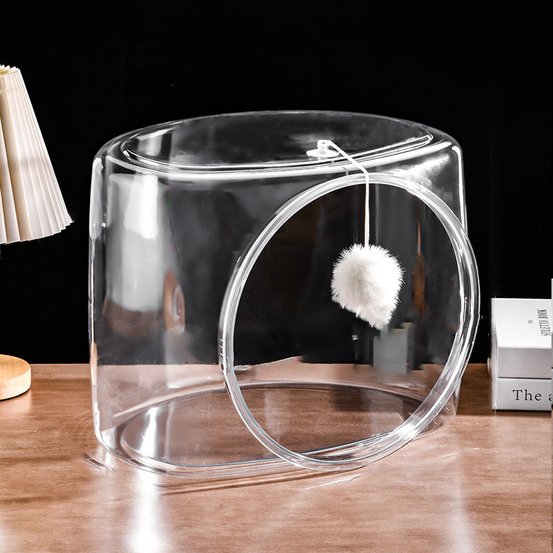 Modern Simplicity Washable Square Cat Plastic Ventilate Transparent Cat Bed 1- Hole For Living Room