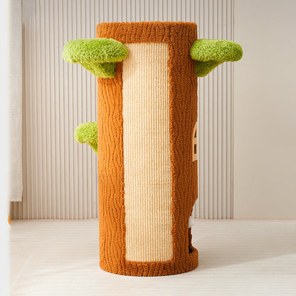 Traditional Rustic Tree Pine Wood MDF Sisal Crystal Flannelette Floor-Standing Cat Tower 1/2/3-Hole For Living Room