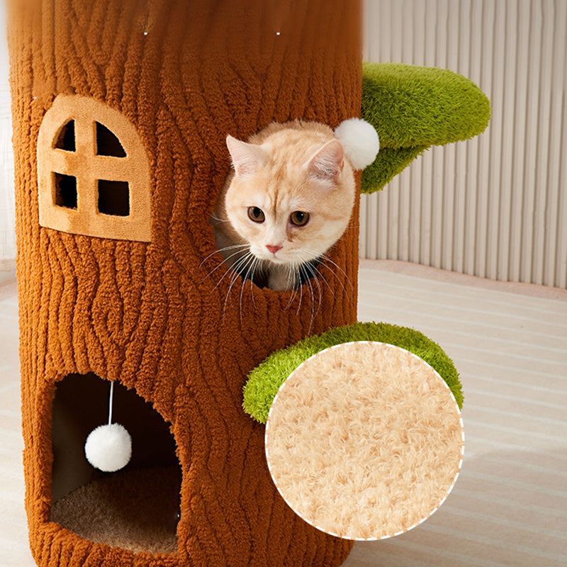 Traditional Rustic Tree Pine Wood MDF Sisal Crystal Flannelette Floor-Standing Cat Tower 1/2/3-Hole For Living Room