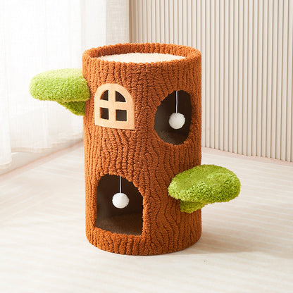 Traditional Rustic Tree Pine Wood MDF Sisal Crystal Flannelette Floor-Standing Cat Tower 1/2/3-Hole For Living Room