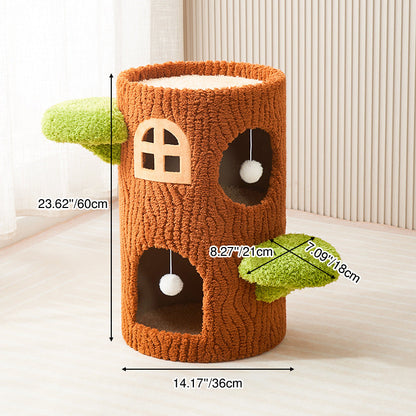 Traditional Rustic Tree Pine Wood MDF Sisal Crystal Flannelette Floor-Standing Cat Tower 1/2/3-Hole For Living Room