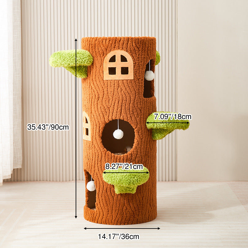 Traditional Rustic Tree Pine Wood MDF Sisal Crystal Flannelette Floor-Standing Cat Tower 1/2/3-Hole For Living Room