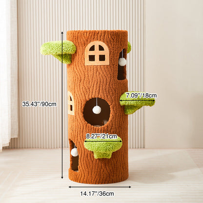 Traditional Rustic Tree Pine Wood MDF Sisal Crystal Flannelette Floor-Standing Cat Tower 1/2/3-Hole For Living Room