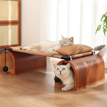 Modern Art Deco Bridge-Shaped Tunnel Multi-Layer Board Iron Synthetic Fabric Cat Bed 1- Tier For Living Room
