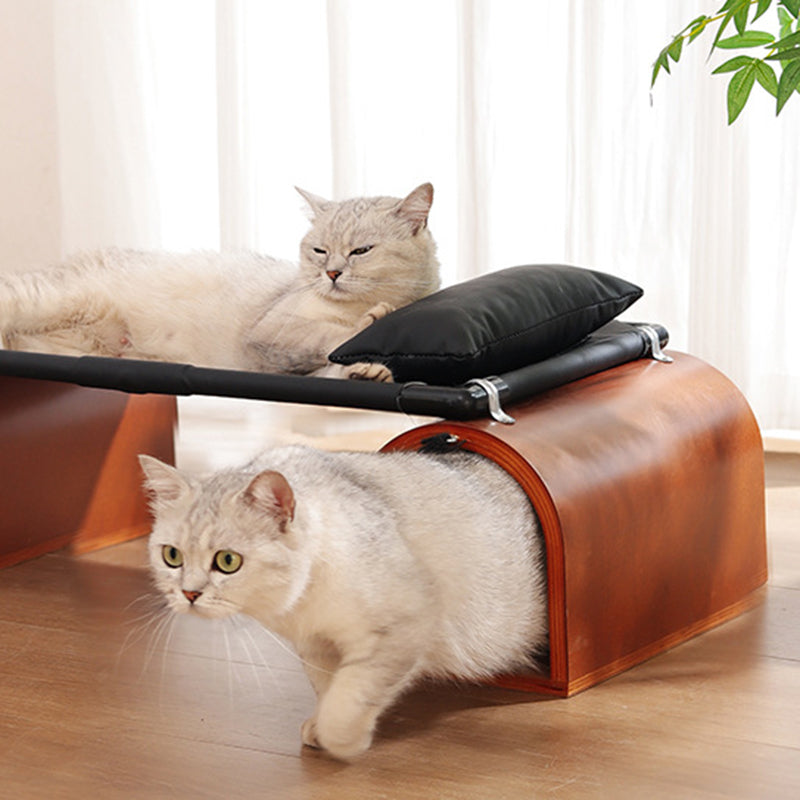 Modern Art Deco Bridge-Shaped Tunnel Multi-Layer Board Iron Synthetic Fabric Cat Bed 1- Tier For Living Room
