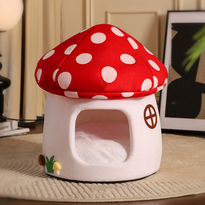Contemporary Creative Cartoon Mushroom Short-Pile Plush Felt Drop-molded Oxford Fabric Sponge PP Cotton Cat Bed 1- Tier For Living Room