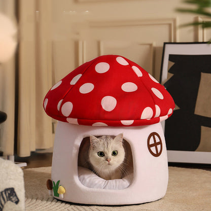 Contemporary Creative Cartoon Mushroom Short-Pile Plush Felt Drop-molded Oxford Fabric Sponge PP Cotton Cat Bed 1- Tier For Living Room