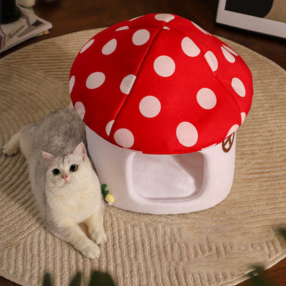 Contemporary Creative Cartoon Mushroom Short-Pile Plush Felt Drop-molded Oxford Fabric Sponge PP Cotton Cat Bed 1- Tier For Living Room