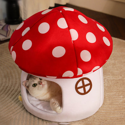 Contemporary Creative Cartoon Mushroom Short-Pile Plush Felt Drop-molded Oxford Fabric Sponge PP Cotton Cat Bed 1- Tier For Living Room