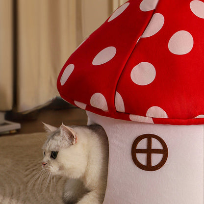 Contemporary Creative Cartoon Mushroom Short-Pile Plush Felt Drop-molded Oxford Fabric Sponge PP Cotton Cat Bed 1- Tier For Living Room