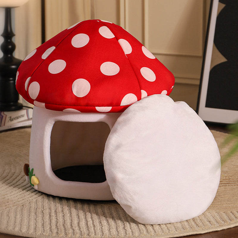 Contemporary Creative Cartoon Mushroom Short-Pile Plush Felt Drop-molded Oxford Fabric Sponge PP Cotton Cat Bed 1- Tier For Living Room