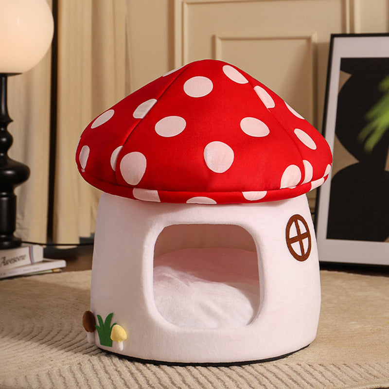 Contemporary Creative Cartoon Mushroom Short-Pile Plush Felt Drop-molded Oxford Fabric Sponge PP Cotton Cat Bed 1- Tier For Living Room