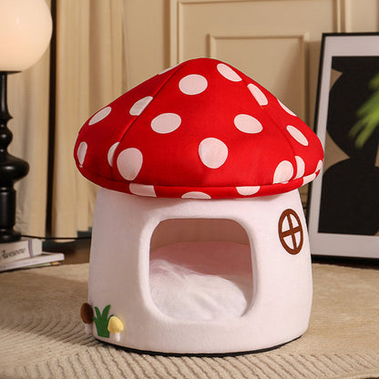 Contemporary Creative Cartoon Mushroom Short-Pile Plush Felt Drop-molded Oxford Fabric Sponge PP Cotton Cat Bed 1- Tier For Living Room