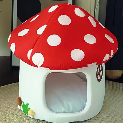 Contemporary Creative Cartoon Mushroom Short-Pile Plush Felt Drop-molded Oxford Fabric Sponge PP Cotton Cat Bed 1- Tier For Living Room