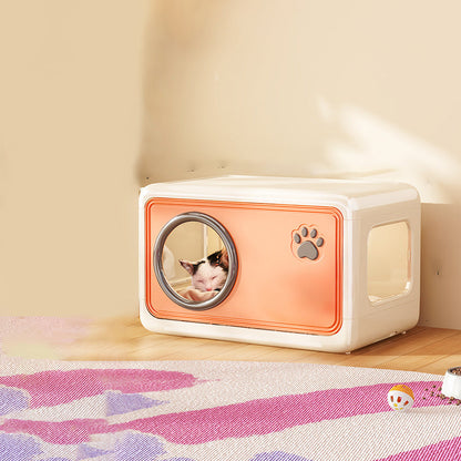 Modern Art Deco Rectangular HIPS PP Plastic Flip Cover Design Cat Bed 1/2-Tier For Living Room